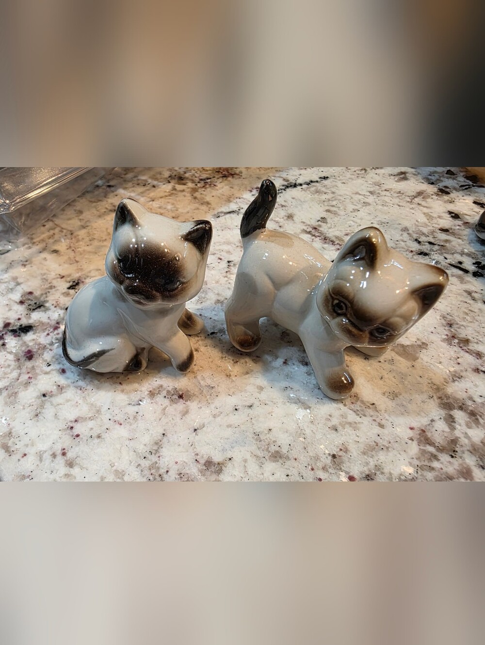 Ceramic Siamese Cat Figurine Set - Cream and Brown